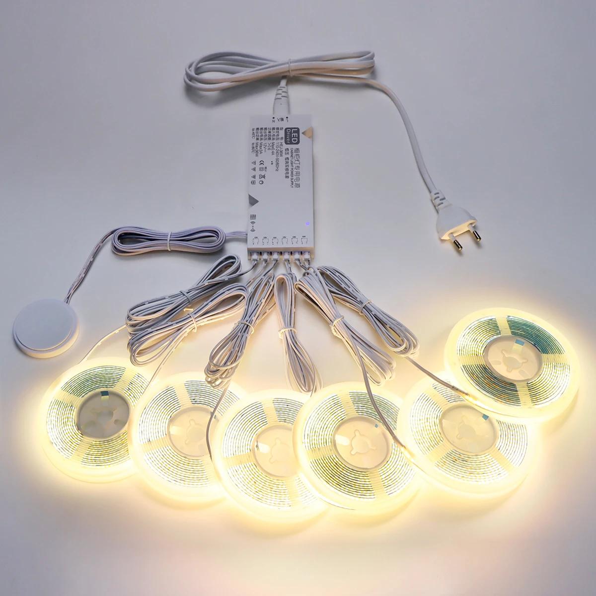 1-6 groupes parallèle COB LED sous armoire lumière capteur de mouvement interrupteur tactile lampe à