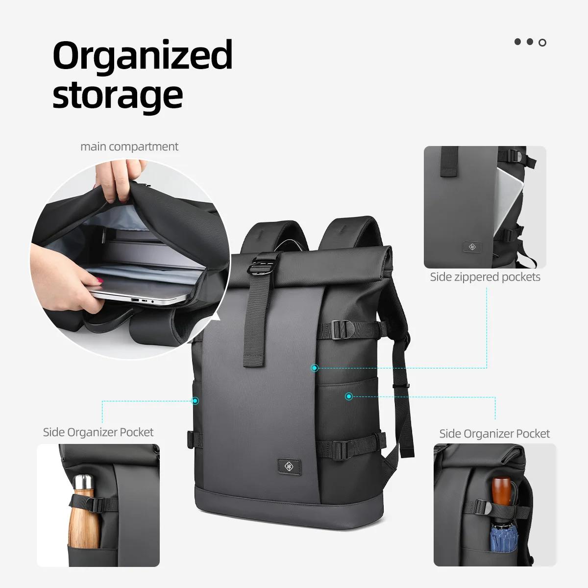 HK sac à dos étanche à roulettes pour hommes grande capacité extensible 17 pouces pochette d'ordinat