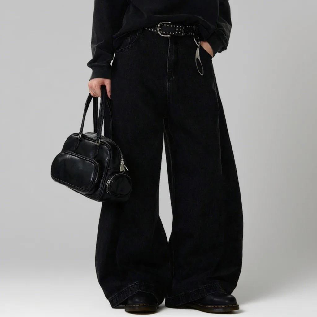 Jeans pour hommes Printemps-Été, style urbain, coupe américaine ample à jambe large, en denim à coup