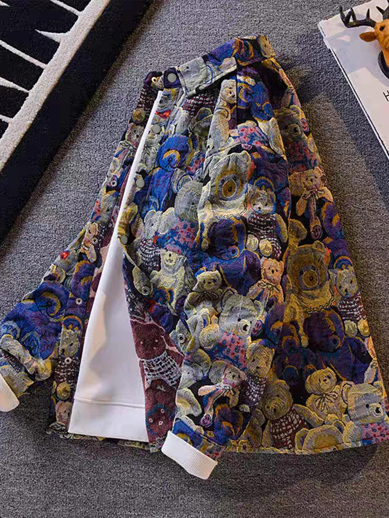 Veste Teddy Bear à imprimé intégral de style High Street pour hommes, tendance et élégante, manteau 