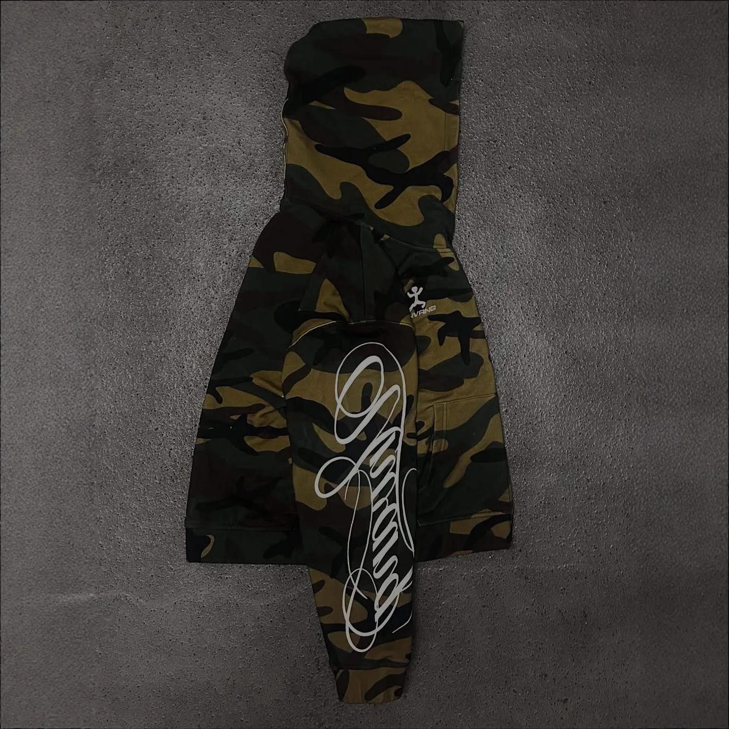 Sweat-shirt à capuche avec fermeture éclair pour hommes et femmes, mode streetwear, broderie camoufl