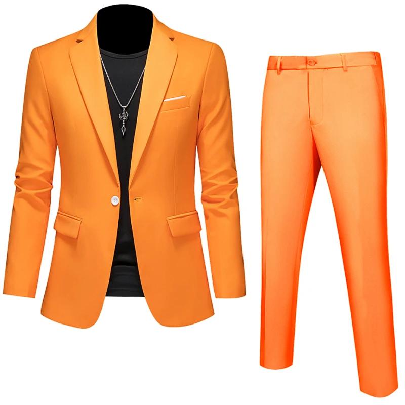 6XL-M (Blazer + pantalon) costumes d'affaires de haute qualité, couleur unie, coupe cintrée, 2 pièce