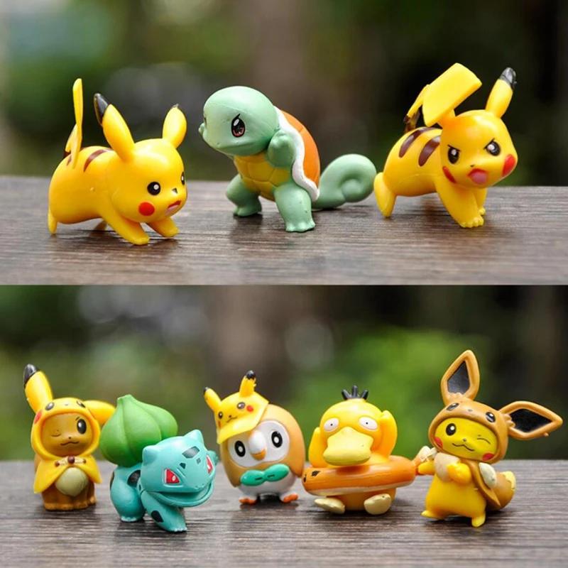 8 pièces Pokemon Mini figurines jouets Pikachu Psycanard écureuil Bulbasaur Miniature gâteau succule