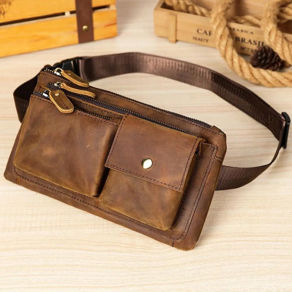 Nouveau sac de taille rétro pour hommes, sac à bandoulière à une épaule en peau de vache pour l'exté