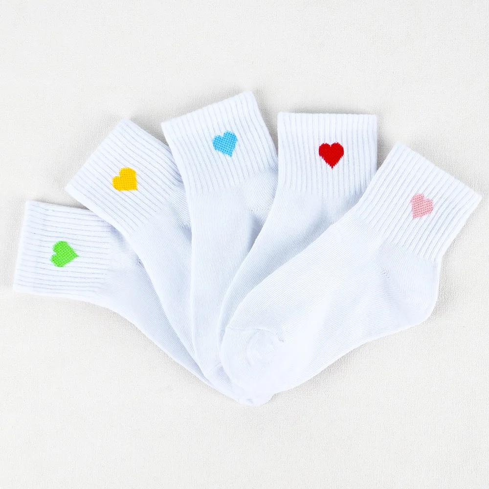 Chaussettes Blanches Confortables à Motif de Cœur pour Fille, 5 Paires