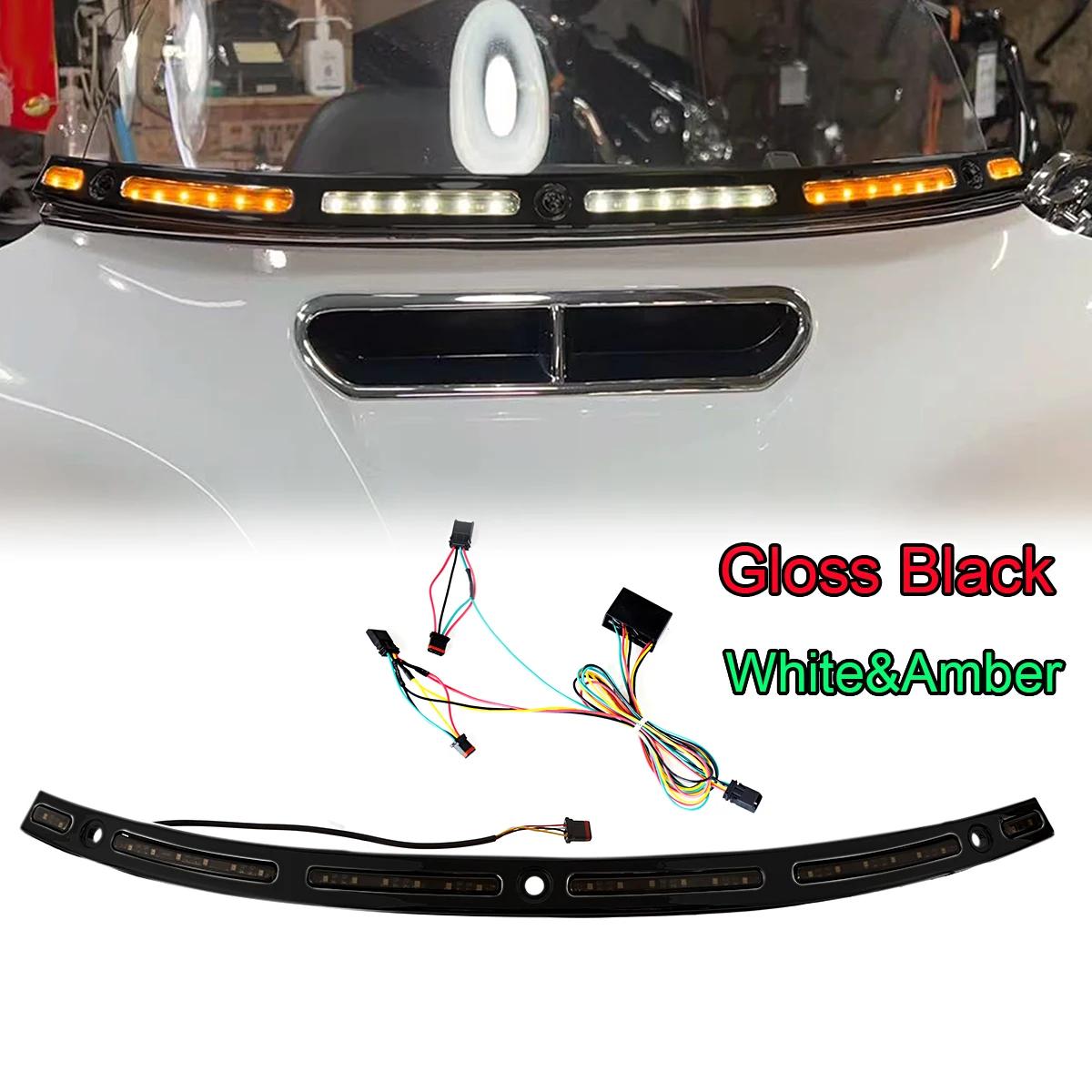 Garniture de pare-brise LED chromé brillant noir blanc ambre pour Harley Touring Street Glide FLHX 2