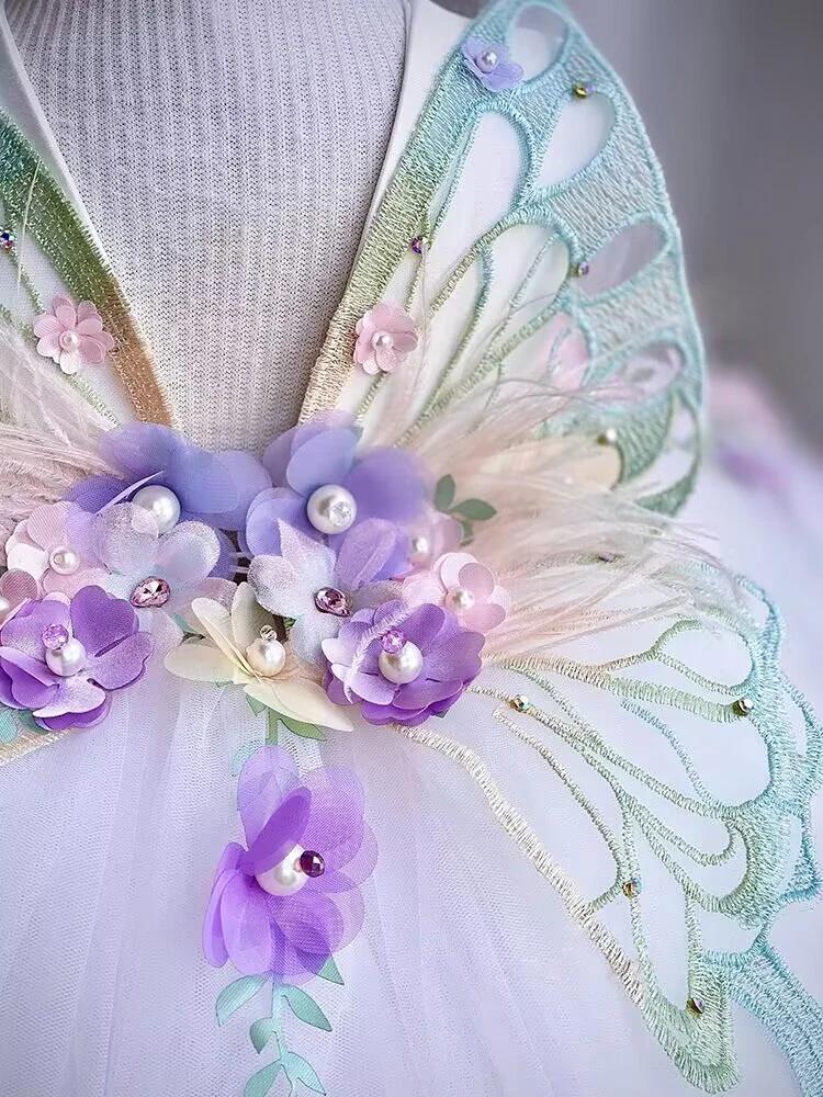 Robe de princesse en maille moelleuse pour filles de 2 à 6 ans, ailes de papillon, robe de soirée él
