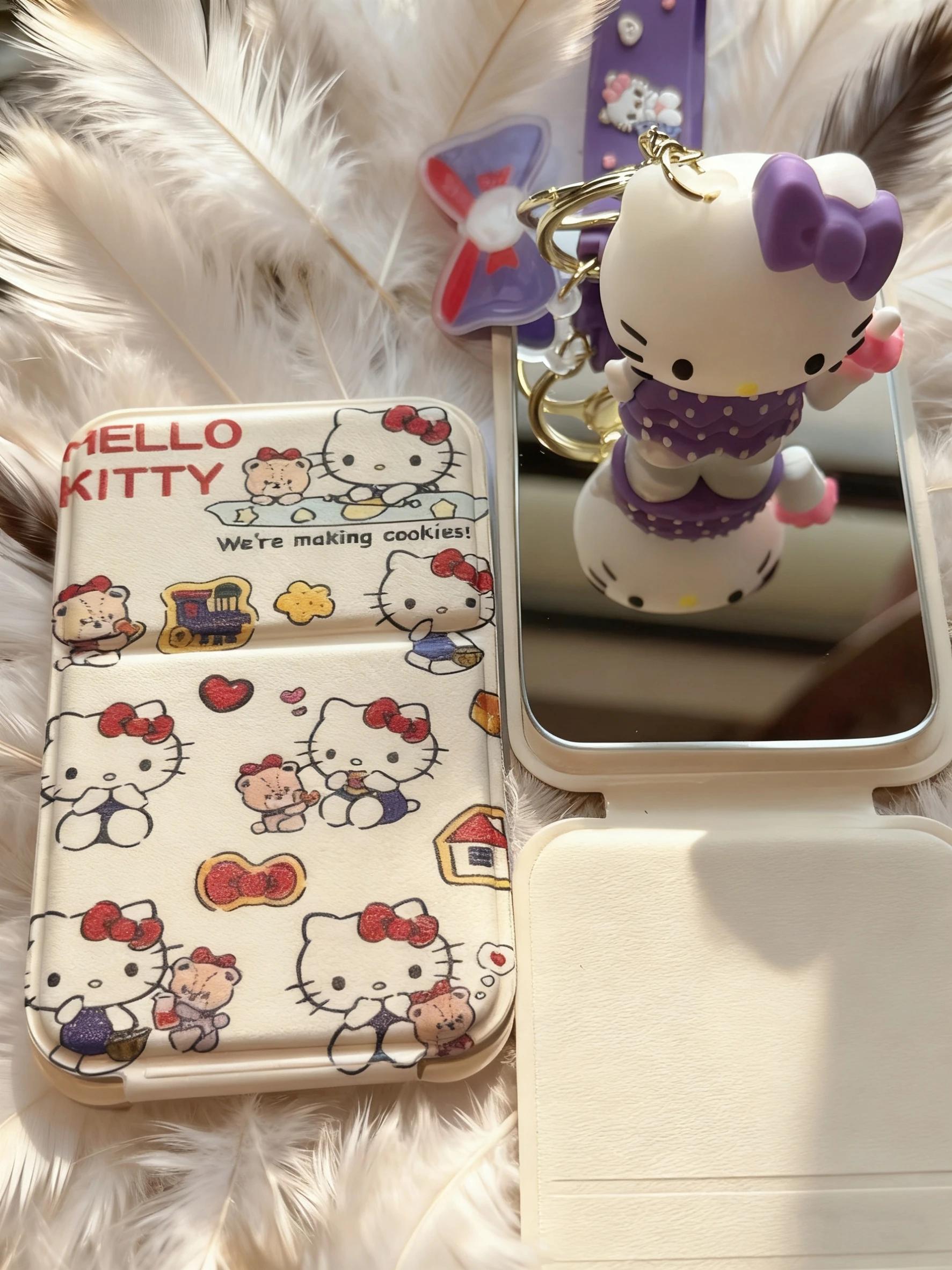 Miroir de maquillage portable Hello Kitty, mini miroir pliant, beau, mignon, petit miroir kawaii