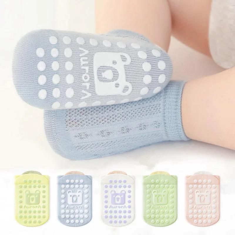 5 paires de chaussettes antidérapantes pour enfants, motif d'ours de dessin animé mignon, chaussette