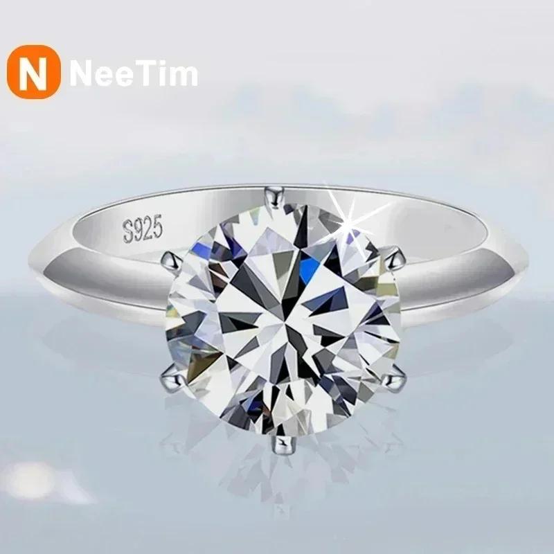 NeeTim – bague Moissanite 0.5-5ct pour femmes, en argent Sterling 925, plaqué or blanc, diamant de l
