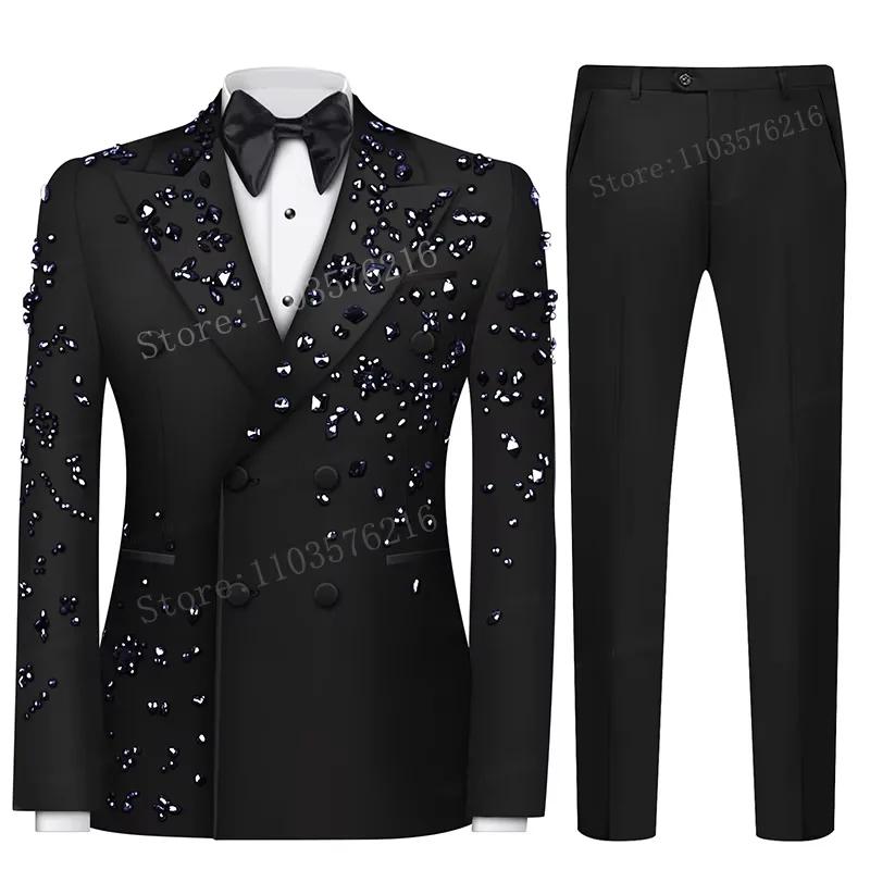 Costume 2 pièces personnalisé pour hommes, coupe cintrée, Double boutonnage, luxe, haute qualité, or