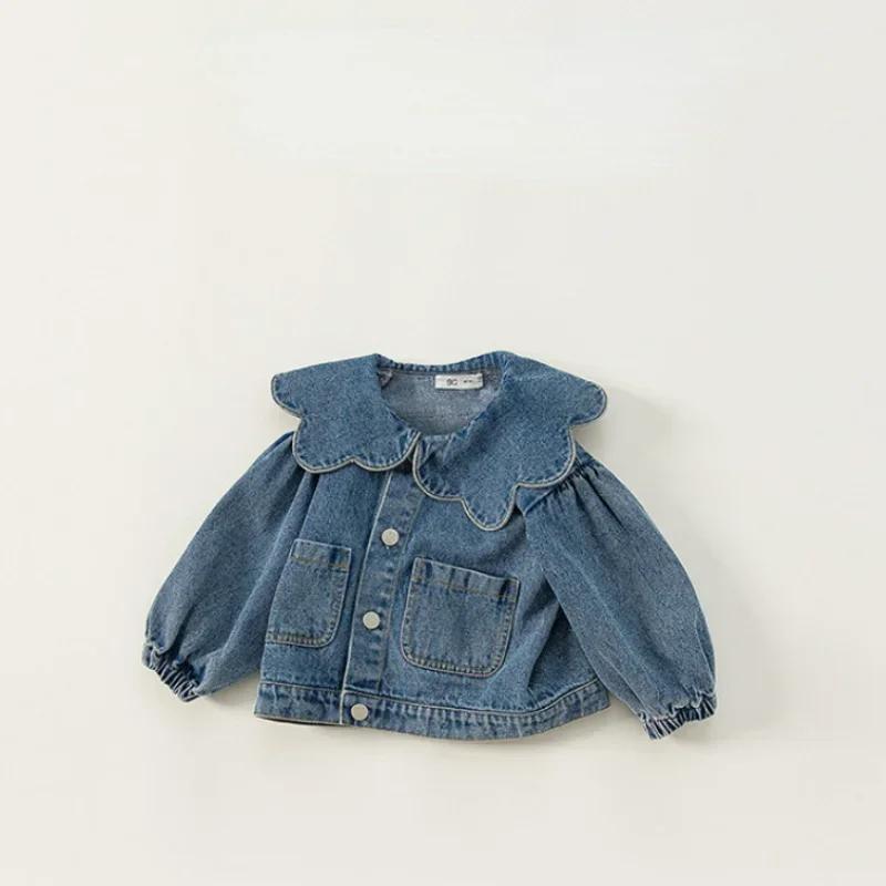Manteau en denim de style coréen pour enfants, col à volants, manches longues, mode pour enfants, vê