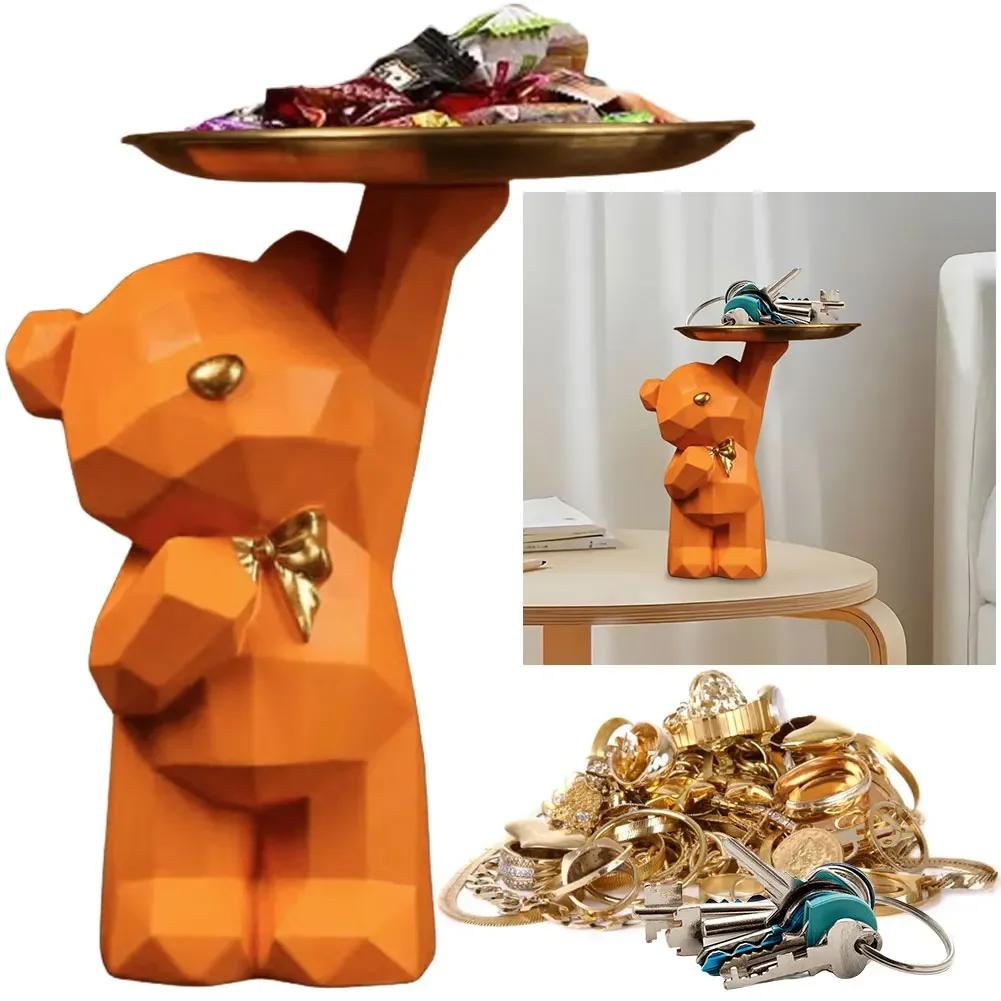 Boîte de rangement en résine, artisanat ours géométrique, décoration de bureau, bonbons, articles di