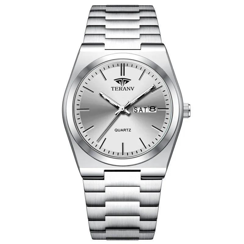 Montre pour hommes, montre à quartz de mode avec calendrier mince en acier inoxydable