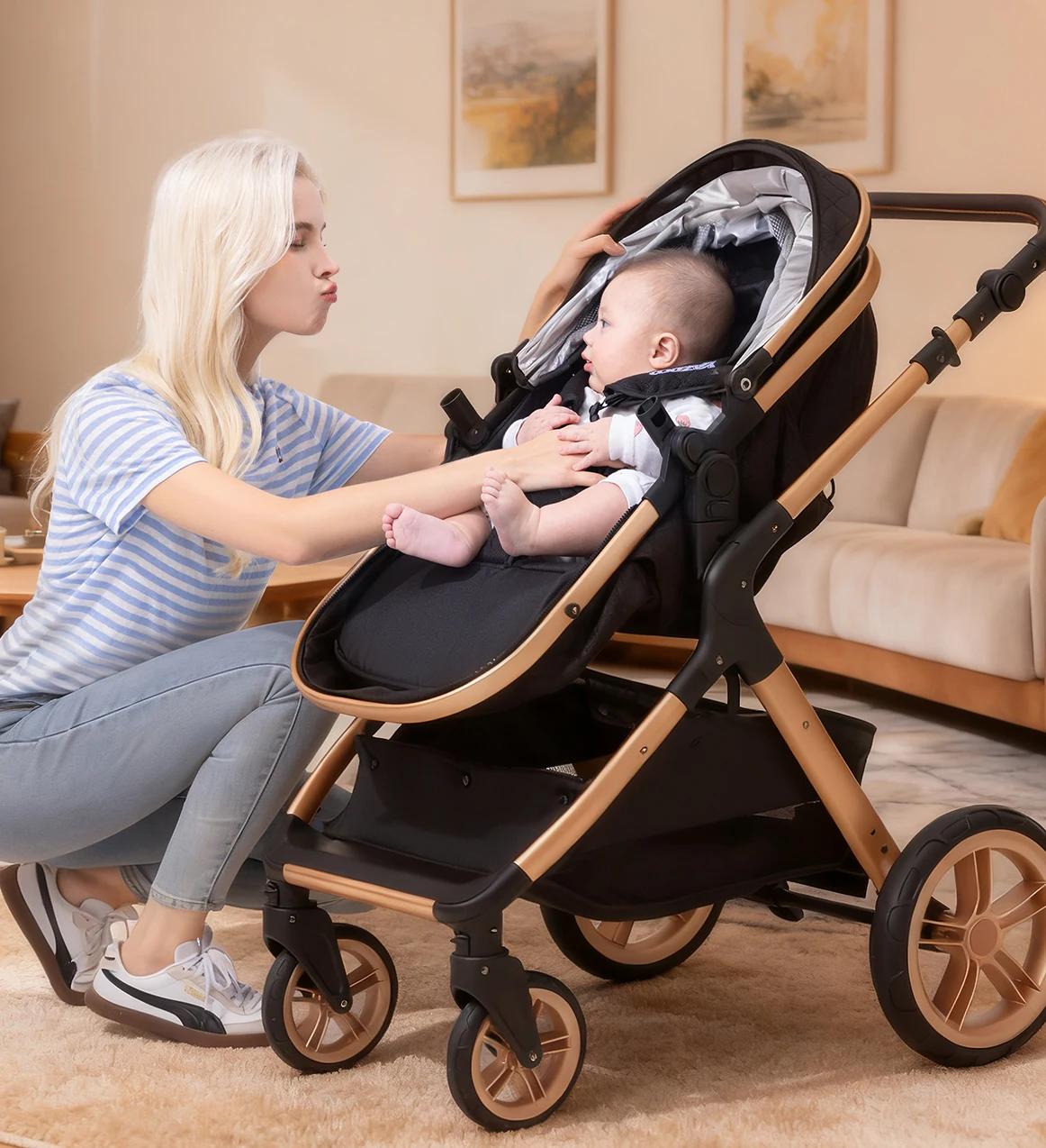 Poussette 3 en 1 pliable voyage avec siège surélevé - Cadre aluminium pour nouveau-né portable compacte