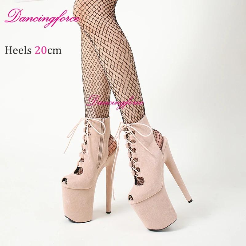 Sandales bottes sexy en daim à talons extrêmement hauts de 20 cm/8 pouces pour pole dance, style gla