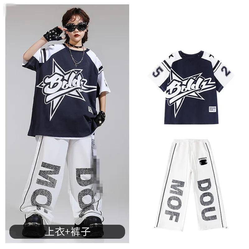 Vêtements Hip Hop pour filles, T-shirt noir, short blanc pour garçons, tenues de danse de rue, Stree