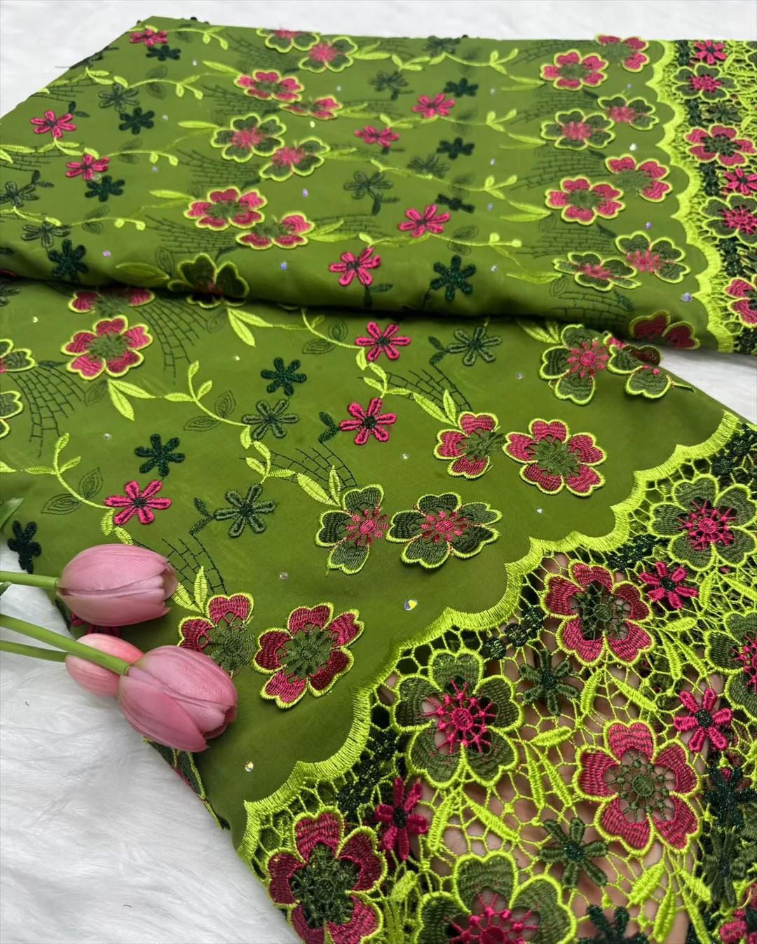 Voile suisse en dentelle suisse, avec des pierres appliquées de fleurs 3D, tissu africain en dentell