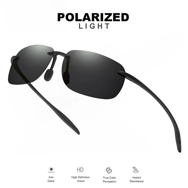 Lunettes de soleil polarisées sans cadre TR90 ultra légères 11 g – Coupe flexible et confortable, fo