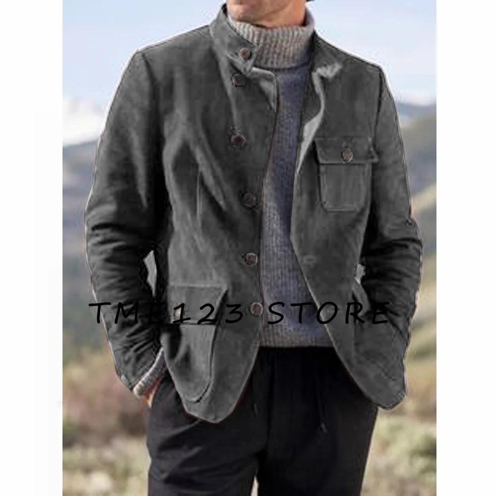 Veste Courte en Daim pour Homme, Manteau Chaud et Décontracté, Col en V, Simple Boutonnage, Combinai