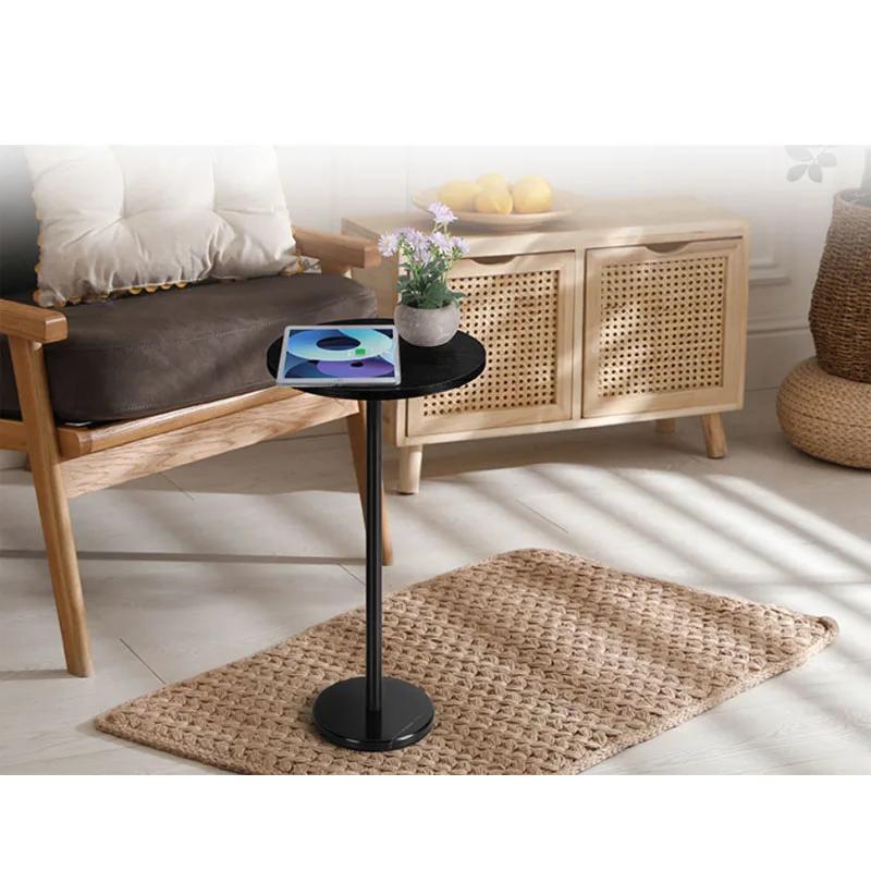 Petite table d'appoint ronde avec base en marbre, table basse noire pour canapé, table d'appoint sur