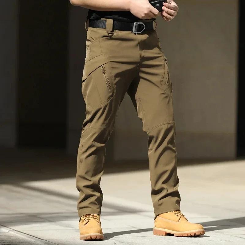 Pantalon cargo tactique pour hommes – Softshell, tissu extensible, poches multiples, bouton volant, 