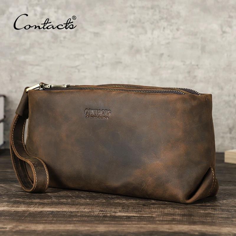 CONTACT'S-Pochettes en cuir véritable pour hommes, sac à main en cuir de cheval Elin avec dragonne, 
