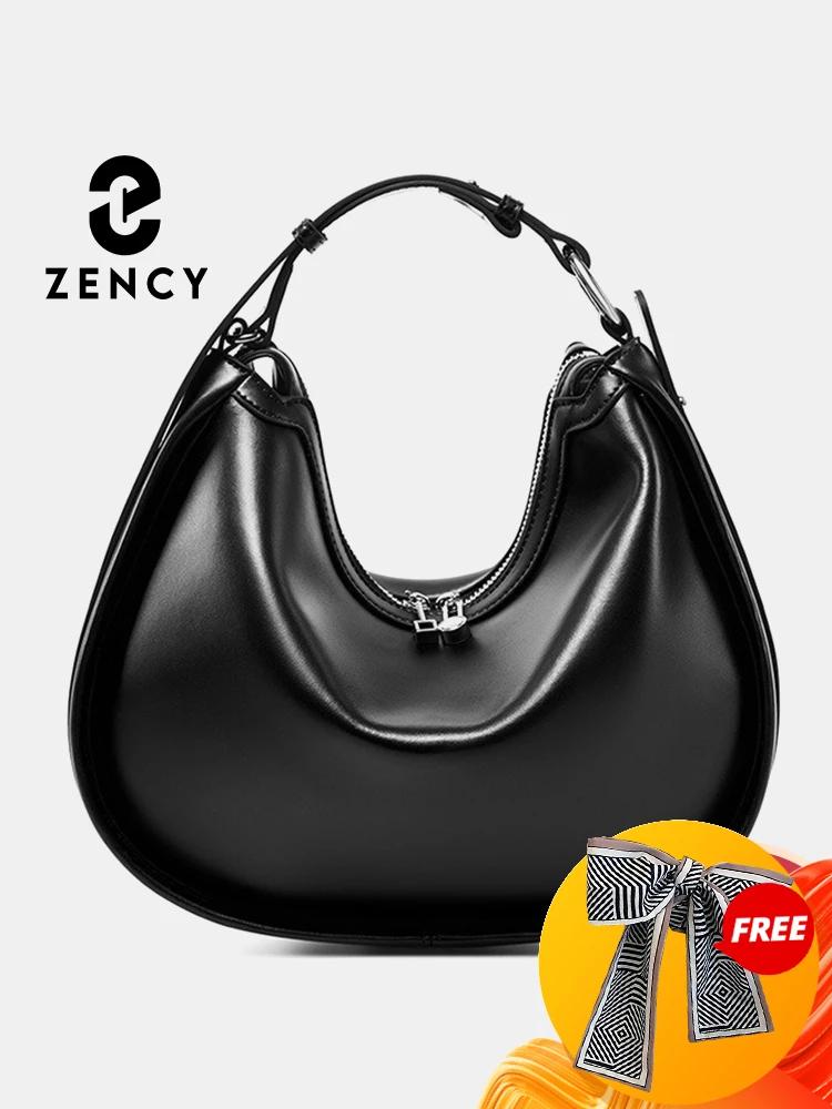 Zency – sac Hobo à bandoulière en cuir véritable pour femmes, sac à main de luxe de styliste, poches