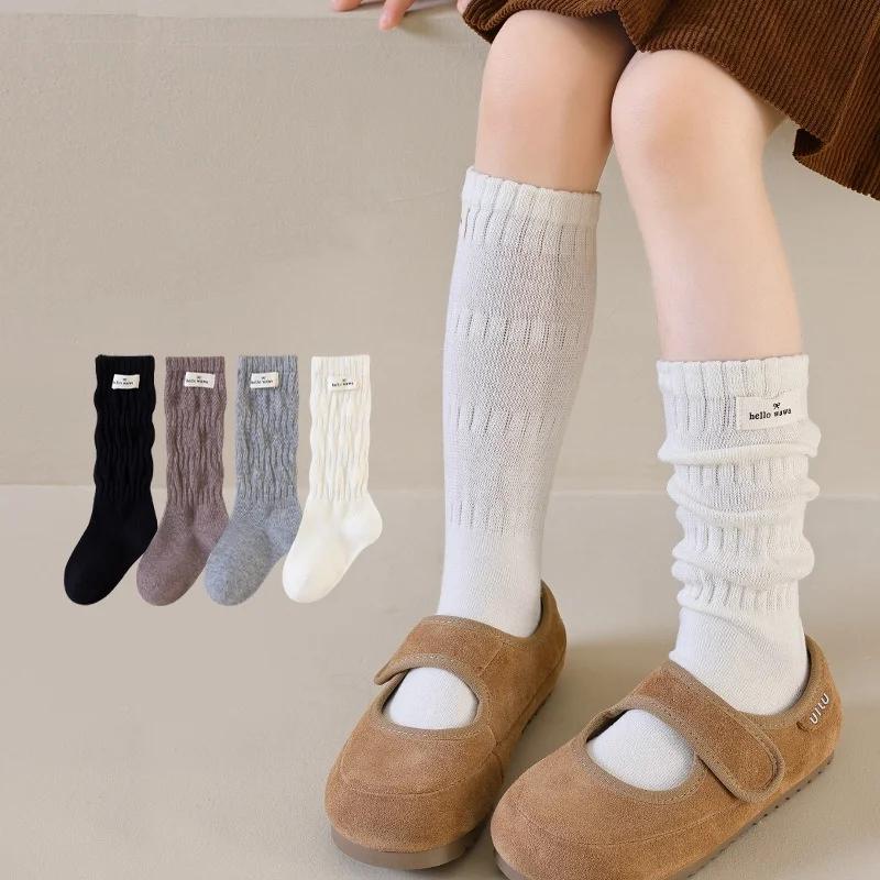 Chaussettes longues pour filles, printemps automne, nouvelles chaussettes en coton pour enfants, cha