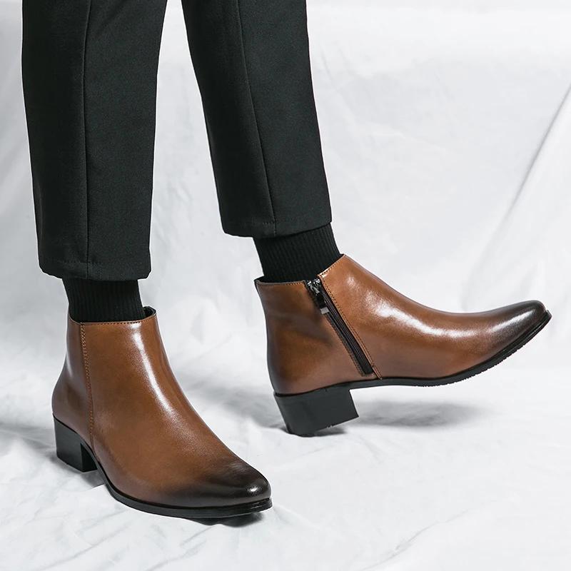 Bottines Chelsea classiques noires pour hommes, bottines en cuir à bout pointu de Style britannique,