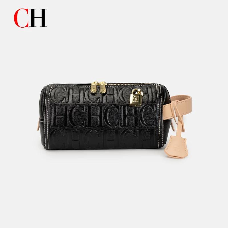 Sac de poitrine CH de luxe avec lettres en relief, sac banane rétro cylindrique grande capacité pour