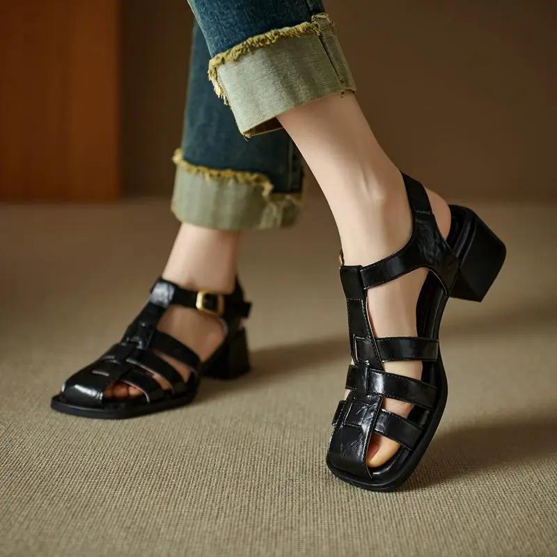 MORAZORA grande taille 34-41 nouvelles sandales en cuir véritable femmes chaussures boucle carré mi