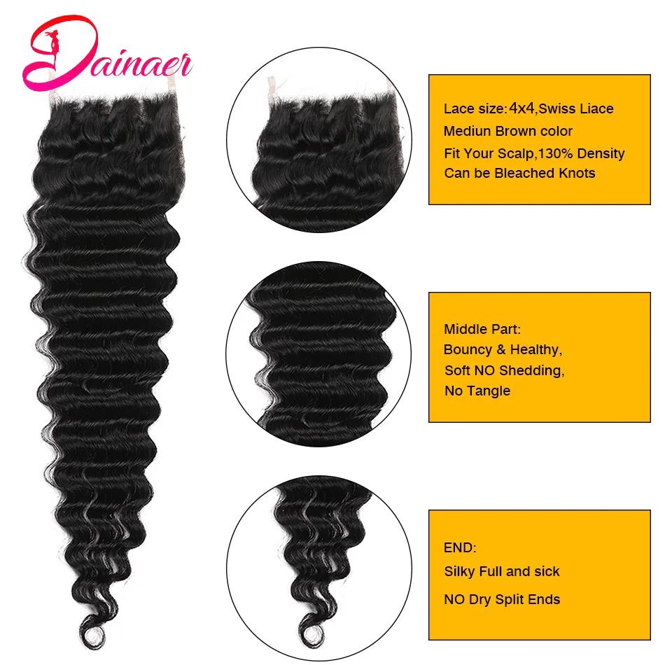 Tissage en Lot Brésilien Naturel Deep Wave avec Closure, 4x4