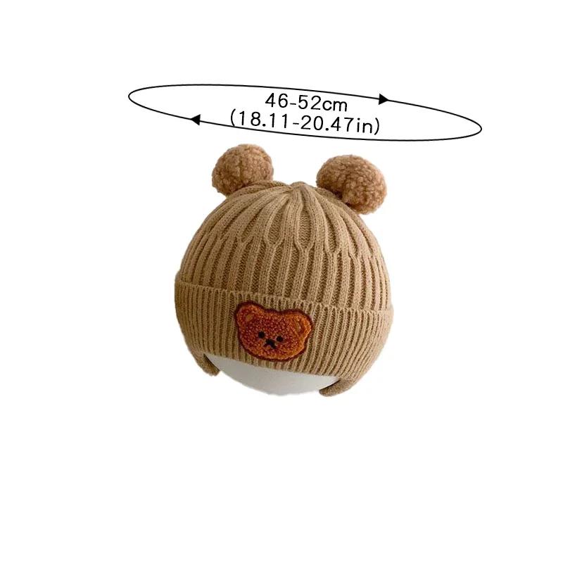 Chapeau en laine pour bébé, ours mignon, protection des oreilles, pour enfants, hiver, épais, chaud,