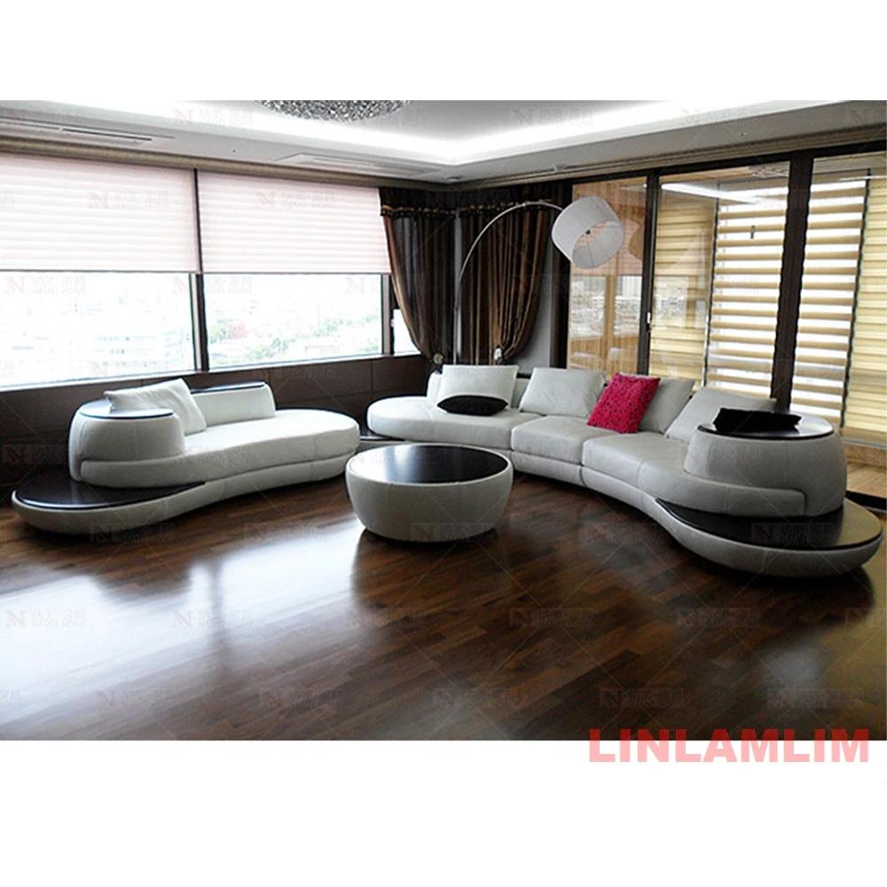 Canapé sectionnel incurvé moderne de luxe en cuir véritable, Design blanc et noir, décoration contem