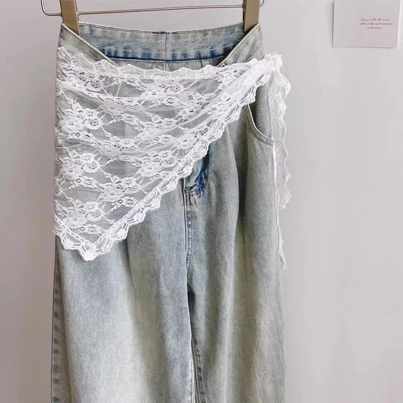 Écharpe bandana en dentelle à volants, convertible en foulard triangulaire, ceinture chaîne de taill