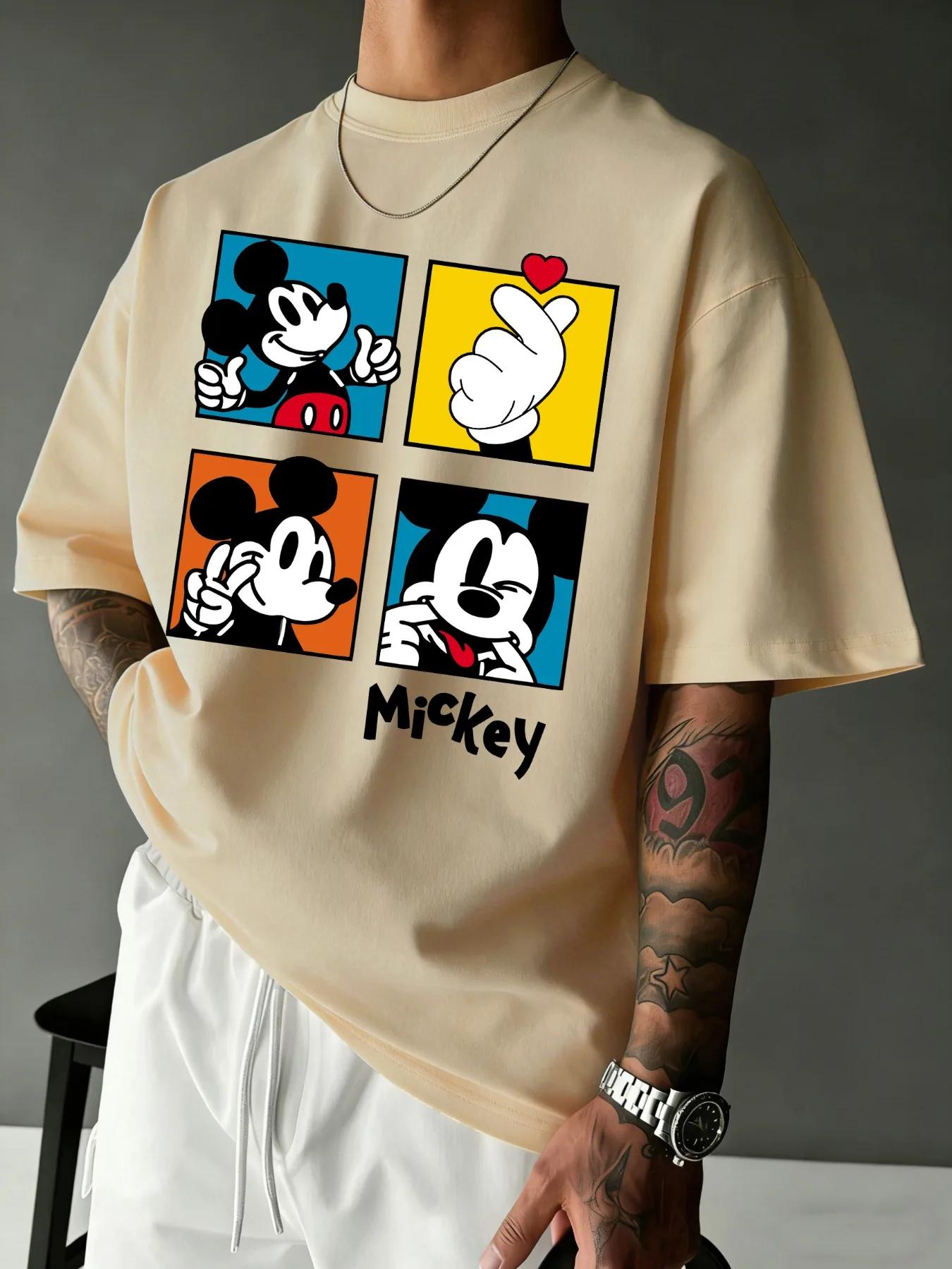 T-Shirt imprimé Mickey Mouse pour hommes, vêtements d'été décontractés, mignons, à manches courtes, 