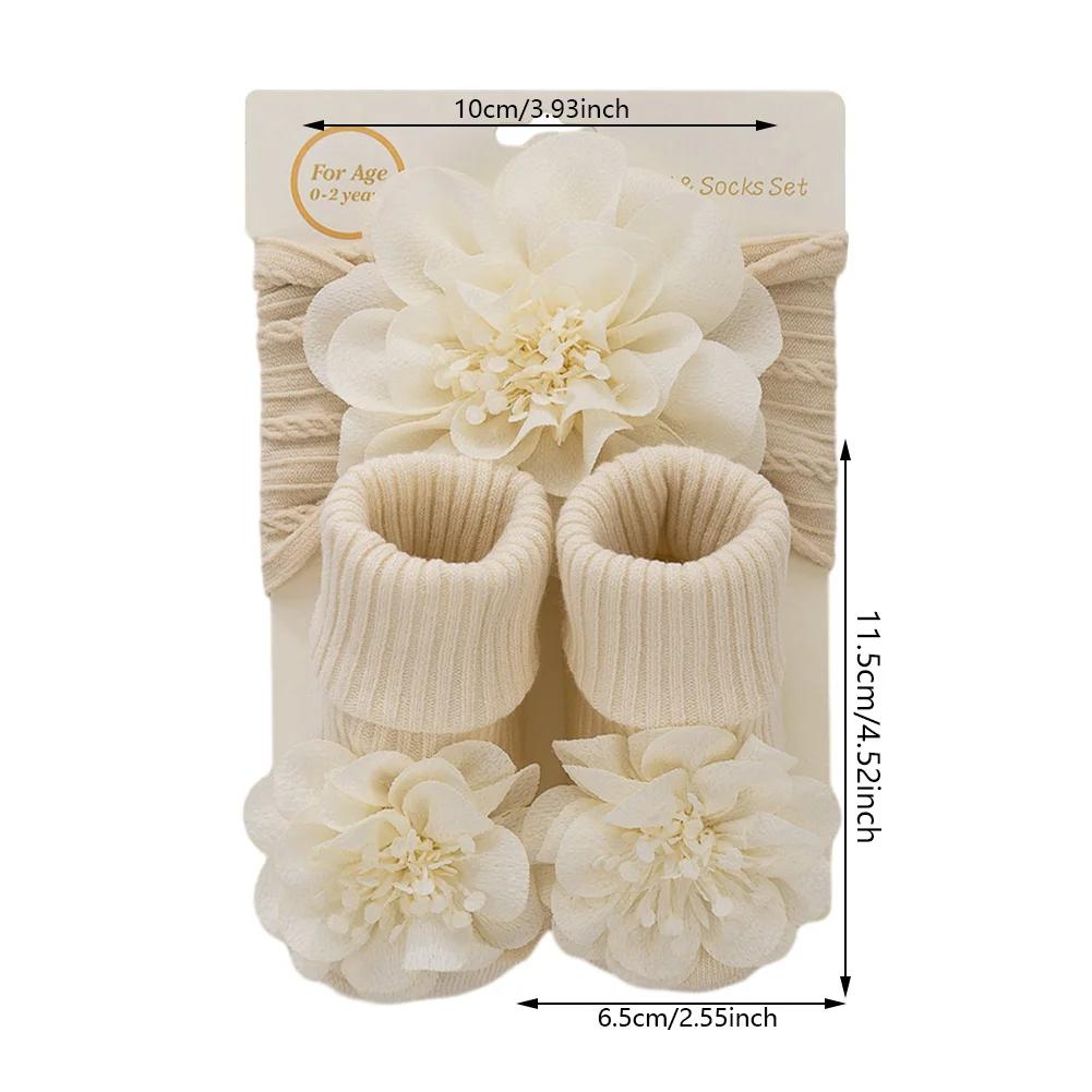 3 pièces/ensemble dentelle fleur bébé bandeaux chaussettes coton antidérapant cheville 0-12M bas lar