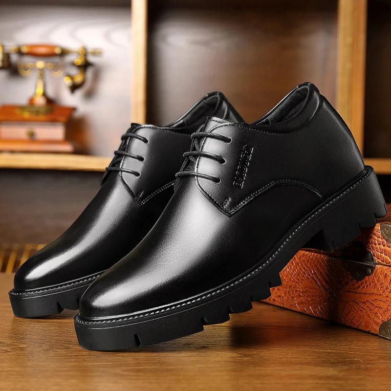 Chaussures pour hommes en cuir de vache augmentant la hauteur de 7cm, chaussures formelles à semelle