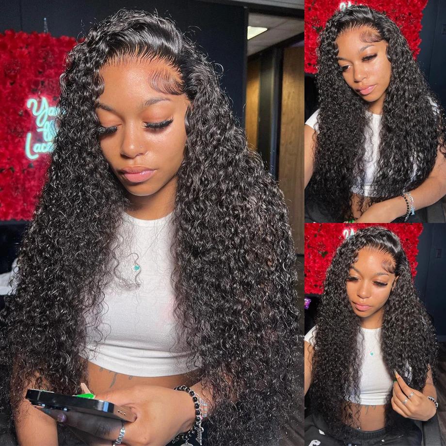 Perruque Lace Front Wig bouclée naturelle, cheveux humains, Deep Water Wave, HD, 13x4, 13x6, choix d