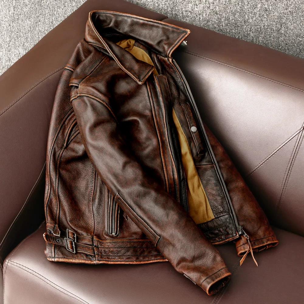 Veste en cuir pour hommes à queue d'hirondelle vestes de moto Vintage 100% manteau en cuir de vachet