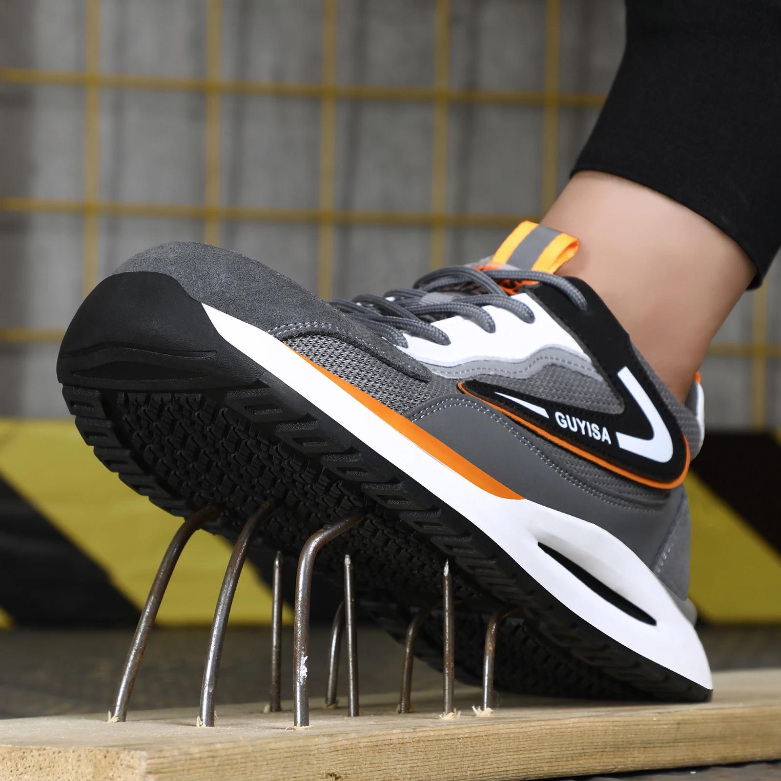Chaussures de travail GUYISA pour hommes, avec embout en acier anti-écrasement et anti-perforation, 