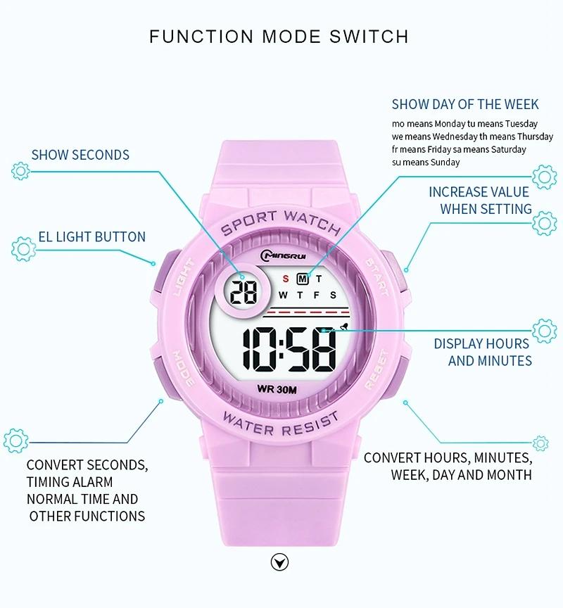 OHSEN enfants Sport montres 30M étanche rose Silicone électronique montre-bracelet chronomètre enfan