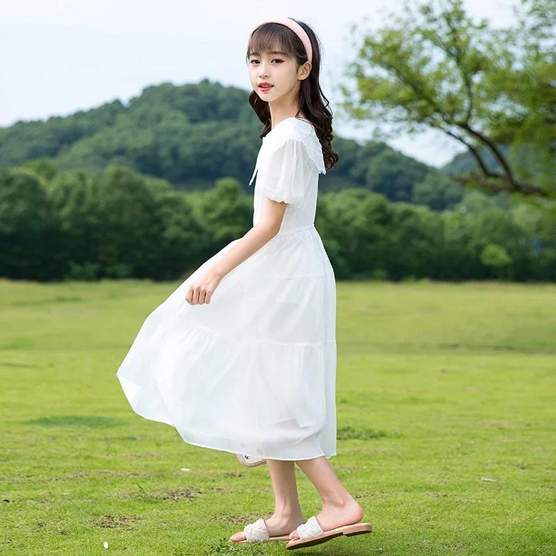 Robe de princesse en mousseline de soie pour adolescentes, vêtements éducatifs en dentelle blanche, 