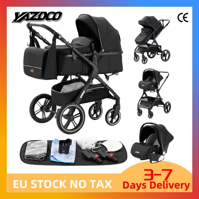 Poussette 3 en 1 avec siège auto et panier de couchage, poussette multifonction pour bébé, poussette