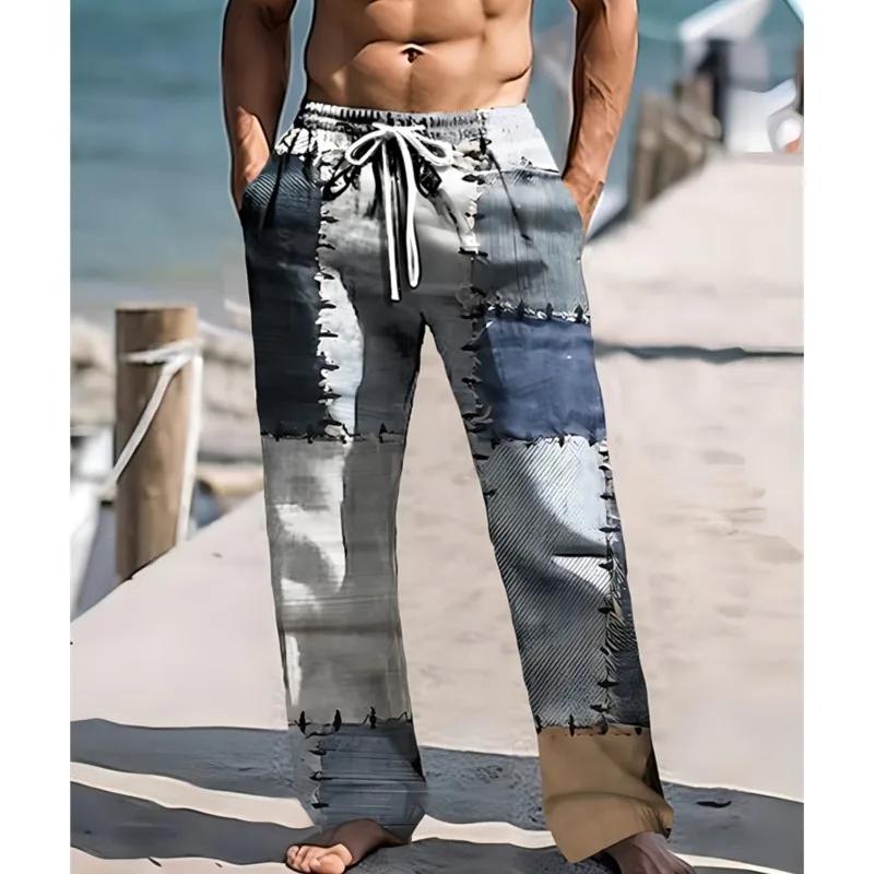 Pantalon de plage décontracté pour hommes, imprimé rétro 3D minable, en Fiber de Polyester, léger, c