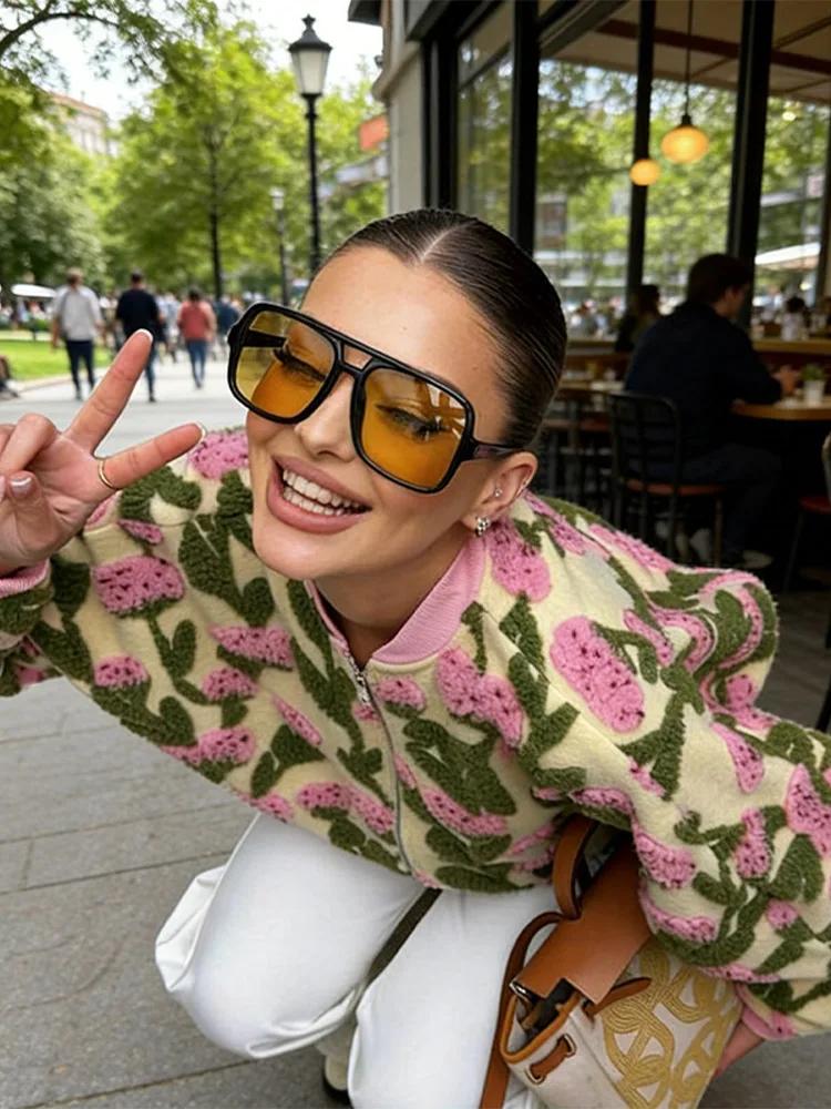 Blouson Bomber en Peluche Fleuri Chic et Décontracté pour Femme, Coupe Ample à Manches Longues, Ferm