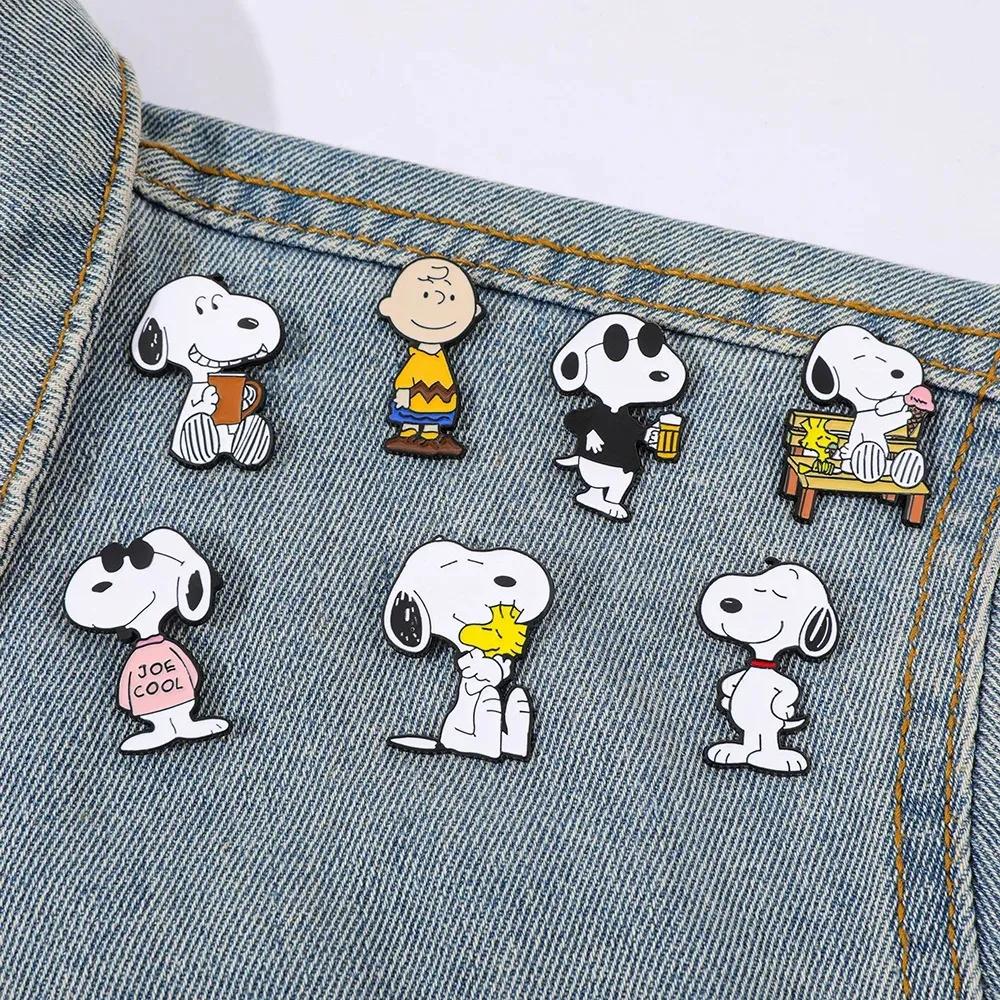 Lot de 7 épingles en émail Snoopy, broches de dessin animé Charlie Brown et Woodstock, épingles de r