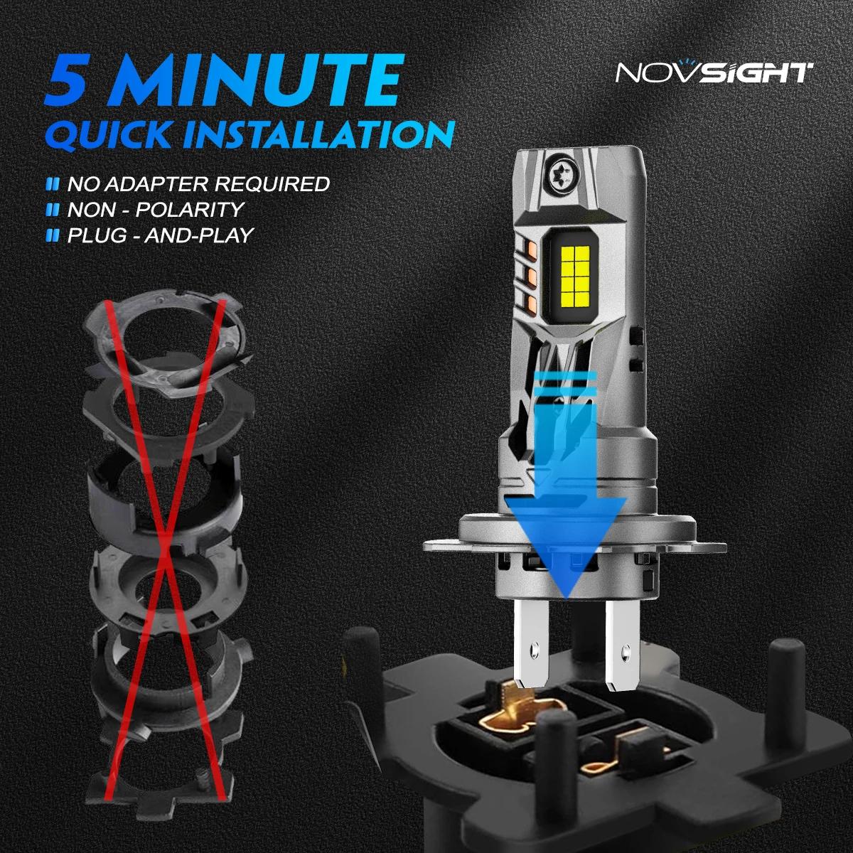 NOVSIGHT H7 ampoules de phares LED 1:1 taille Mini lampe frontale 70W 16000LM avec ventilateur 6500K