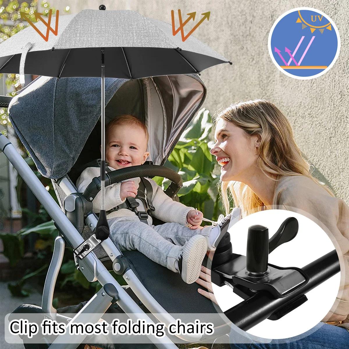 Parapluie universel poussette bébé - Protection UV, soleil et pluie - Parasol réglable 360° étanche